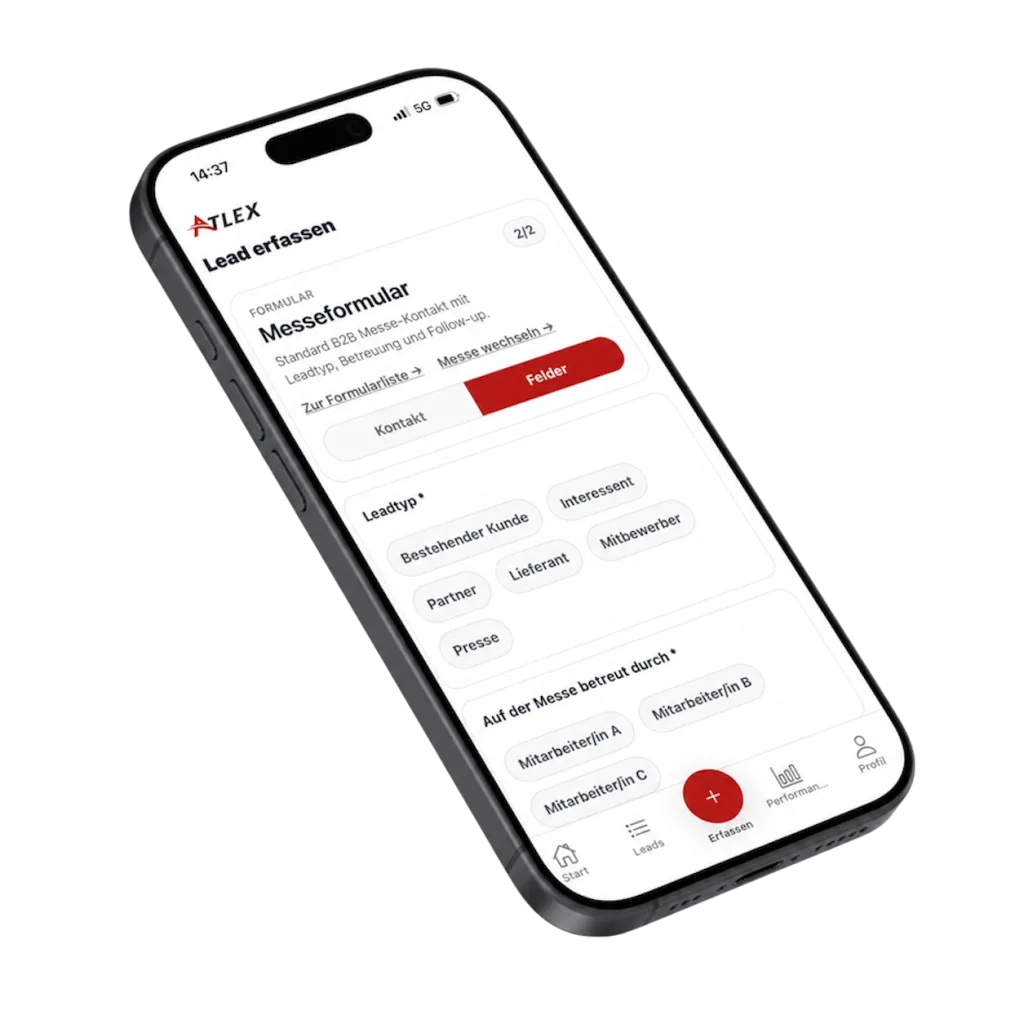 LeadRadar App zur Qualifizierung von Messe-Leads mit Leadtyp, Betreuung und Follow-up